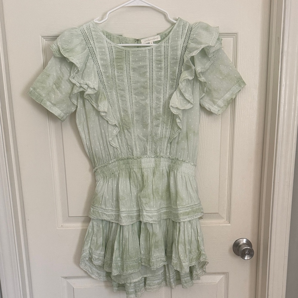 LoveShackFancy Light Green Mini Dress